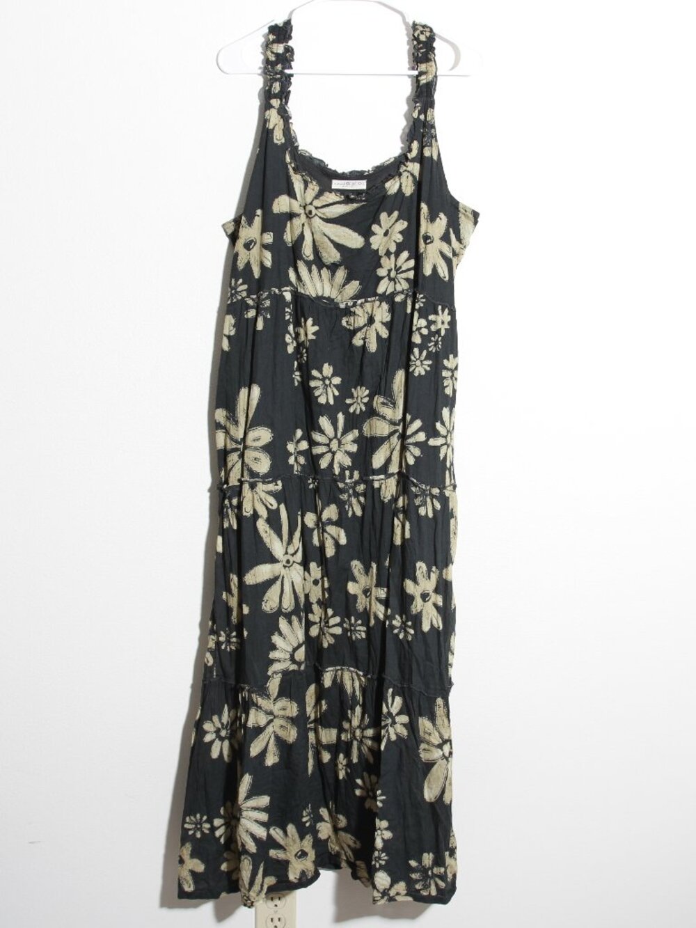 Natural Life Adele Cotton Maxi Dress Black Cream Daisies Tiered Size XXL - Picture 2 of 14